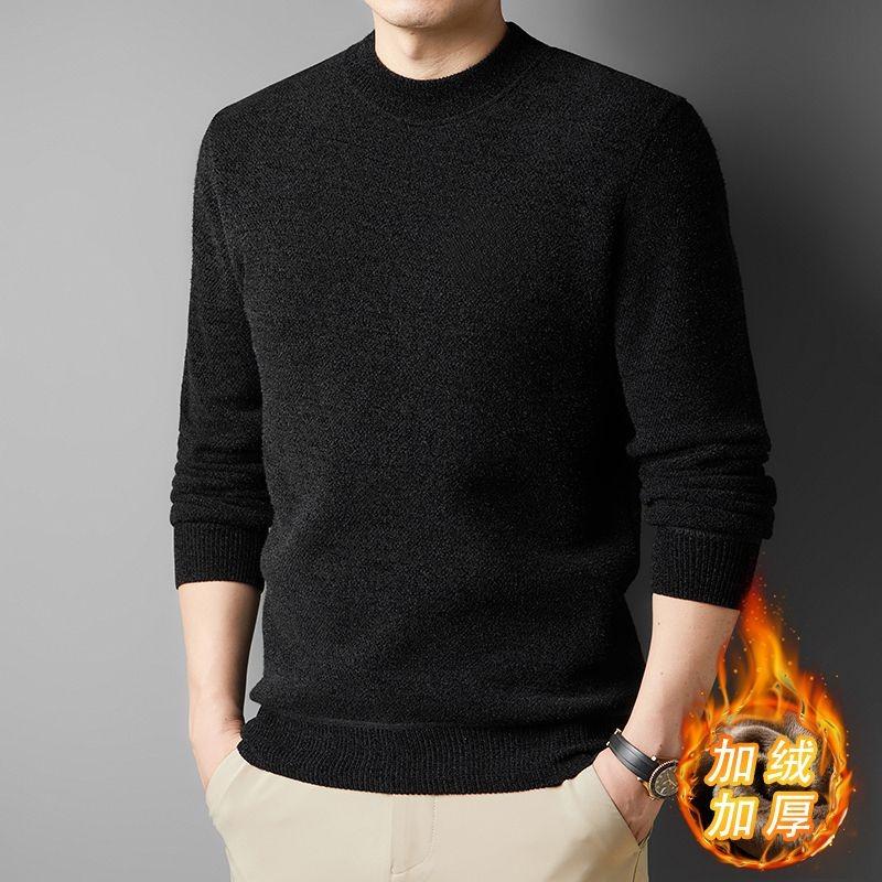 

Sweater Men s Half-turtle Collar Long-sleeved Knitted Bottoming Plus Velvet Thickened Student Trendy Winter L чорний