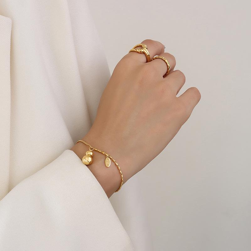Niche Casual Style Small Gourd Pendant Lucky Oval Piece Design Necklace Bracelet Anklet Jewelry Set