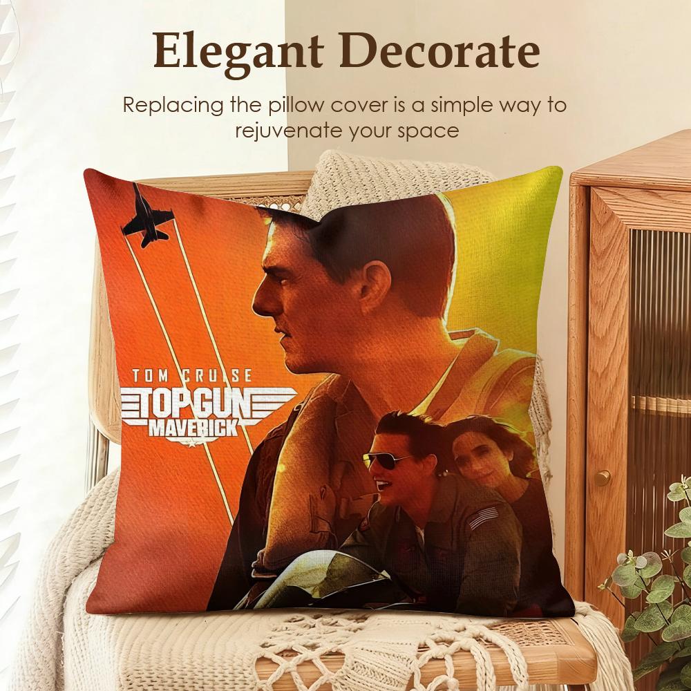 Movie TTop Gun Cushion Cover Natural Linen Organic Fabric DoubleSided Printing Sofa Home Decor Gift Pillow Case