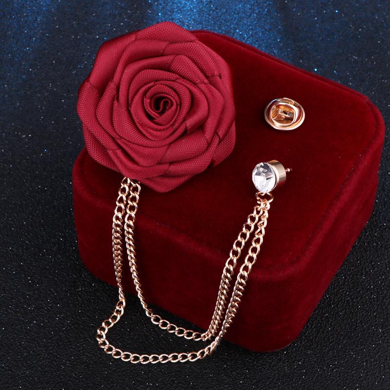 Charm Fashion Wedding Suit Lapel Tassel 1pc Brooch Pin Rose Flower Bouquet Collar Pins Men Jewelry
