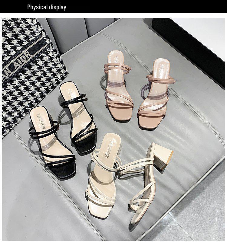 Women's Fairy Style Summer Sandals: 2025 Collection, Outdoor Roman Design, Medium Thick Heel, Korean Style, Two-Way Wear.