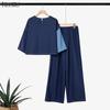 ZANZEA Women Half Sleeve Blouse and Long Pants Patchwork Casual Two Piece Suit Sets