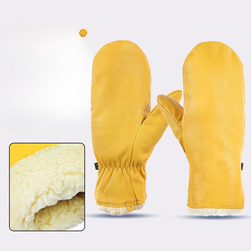 Aozhe Sheepskin Cold-proof Ski Gloves with Floor and Winter Waterproof Fleece Thickened Outdoor Snow Board Gloves