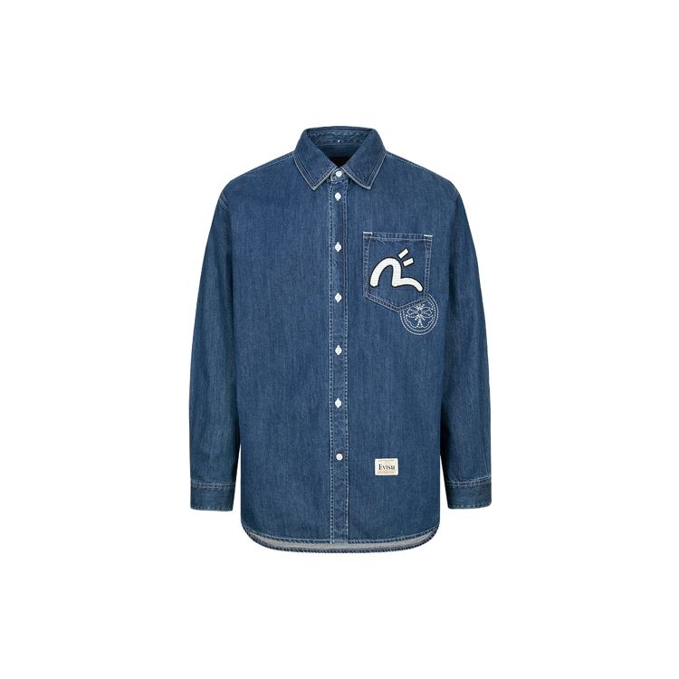 Evisu Aw23 Hinata Fire Festival Print Loose Fit Casual Denim Shirt Men shirts Denim-Blue 2EAHTM3SL1039RXDN