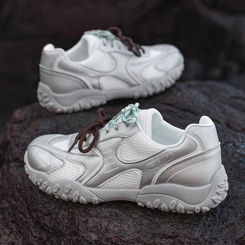 Autumn Fashion New Small White Shoes for Men 2026 Silver Round Head Splicing Versatile Fashion Trend Boken Shoes