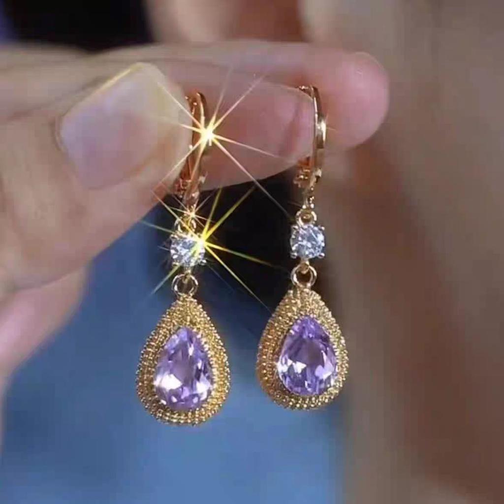 Purple Zircon Water Drop Necklace Women'S Light Luxury High-End Sense Versatile Durian Pendant Summer Collarbone Chain