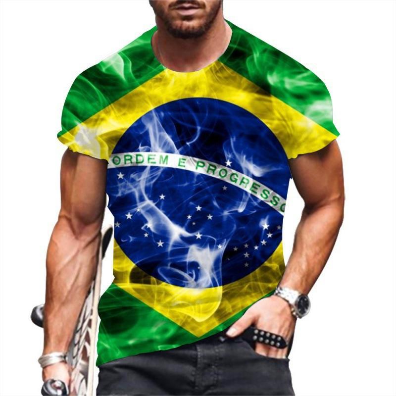 Summer Round Neck 3D Brazilian Flag Football Jersey Print Top Fashionable Casual Short Sleeved Men's T-shirts