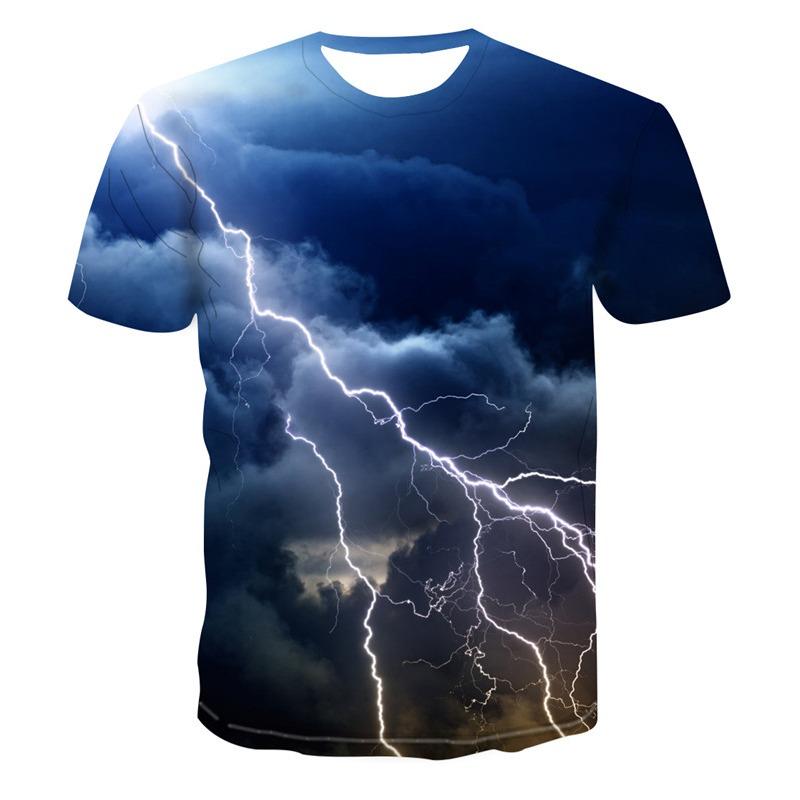 2024 Pánské tričko s 3D potiskem Tričko s potiskem krajiny s blesky Kulatý výstřih Plážová trička Pánské tričko Léto