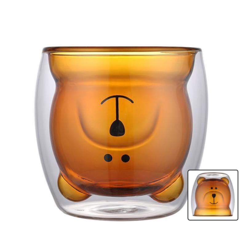 Красивый медведь, двухъярусное стекло, красивый стиль, женское стекло, мультфильм, утка, животное, молочная леди, милый кофе.