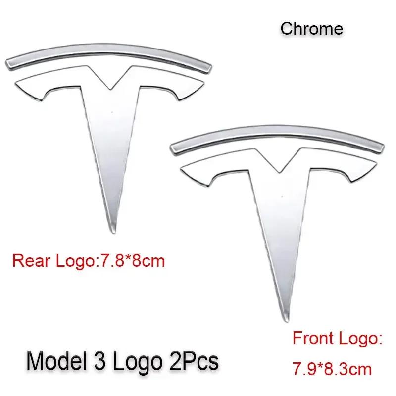 Car Sticker Tesla 2Pcs 3D ABS Black Chrome Red Carbon Car Front Hood Emblem Rear Trunk Badge Sticker For Tesla 3 Y Decals Access