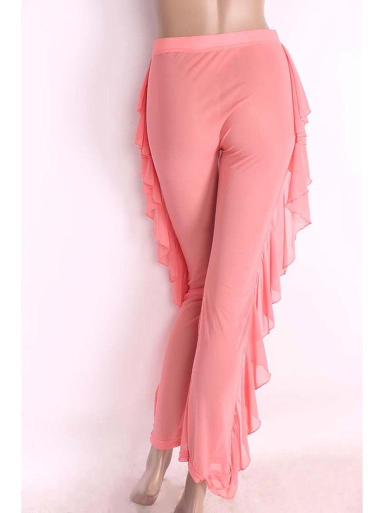 Pantalones Europeos y Americanos de Estilo Caliente de Malla con Volantes Semitransparentes de Pierna Ancha