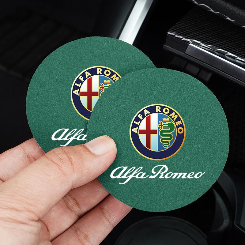 2 Pezzi Portabicchieri per Auto in Pelle Tappetino Portabicchieri d'Acqua per Alfa Romeo 4C 159 Spider Interni Auto Antiscivolo Tappetino Portabicchieri d'Acqua Tappi Valvole Pneumatici wzvc44