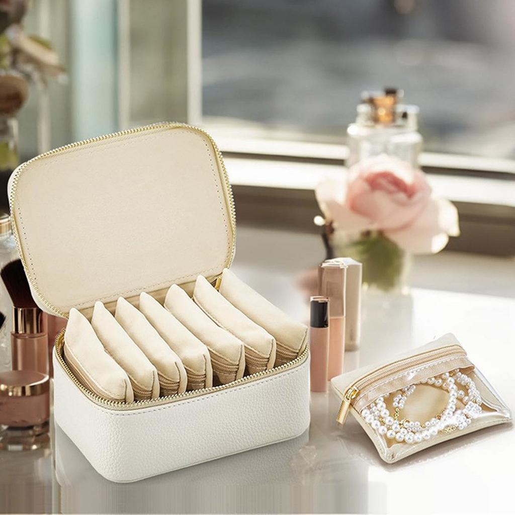 PU Leather Jewelry Organizer Case Multipurpose Jewelry Case with 8 Pockets for Sorting PU Organizers for Daily Use