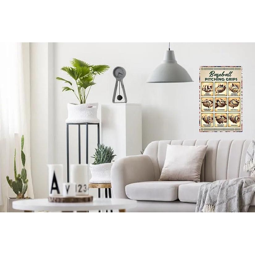 Baseball Decor Baseball Pitching Grips Metal Tin Sign Retro Art Print Vintage Decor For Boys Room Bedroom Gymnasium Living Room Home Wall Plaque 8x12