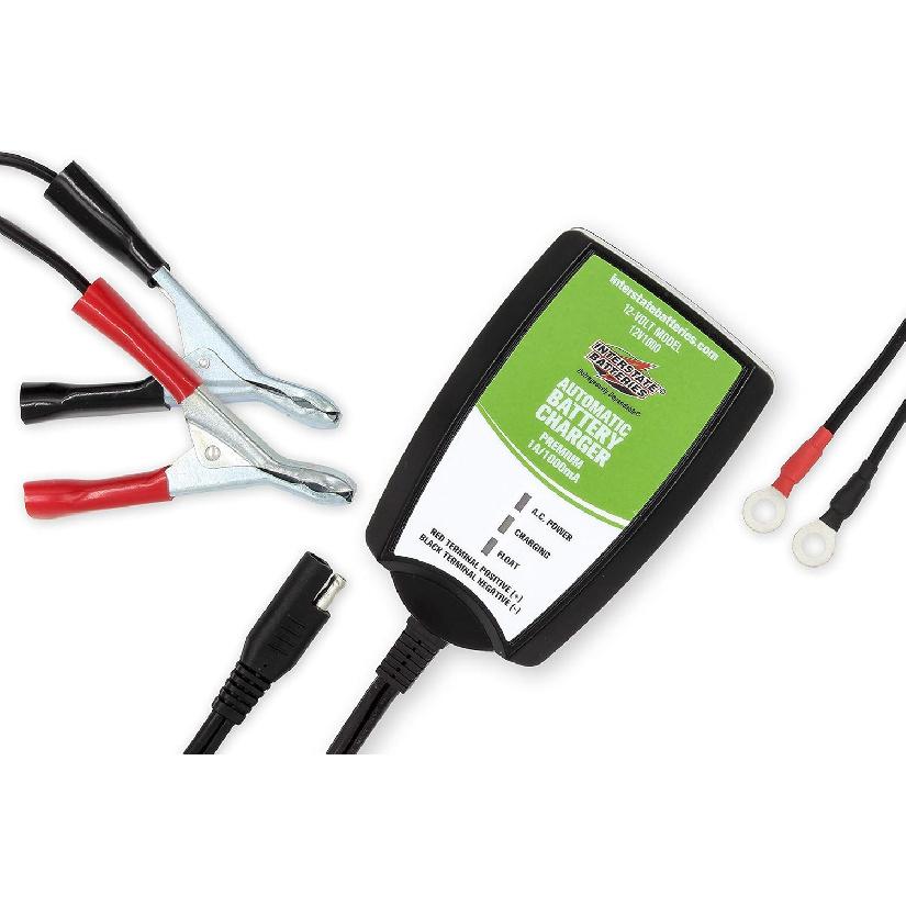 Interstate Batteries Powersports Battery Charger - 1.0 Amp - Sealed Lead Acid or AGM - Motorcycles, ATV, Marine, Snowmobiles, Lawnmowers, Scooters