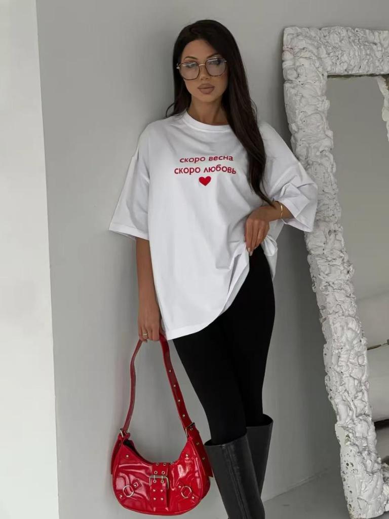 100% Cotton Oversized Heart Print T-Shirt