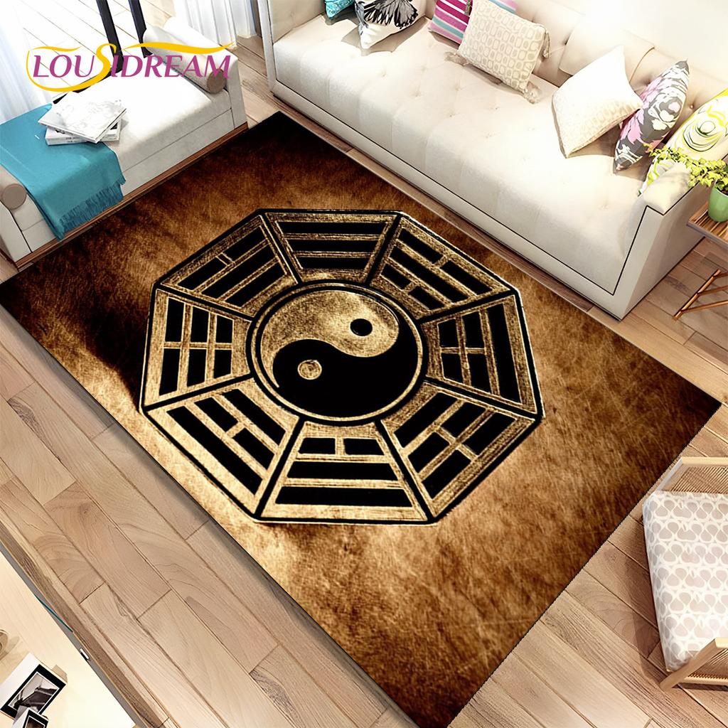 Chinese Tai Chi Bagua Yin Yang Area Rug,Carpet Rug for Home Living Room Children Bedroom Sofa Doormat Decor,Non-slip Floor Mat