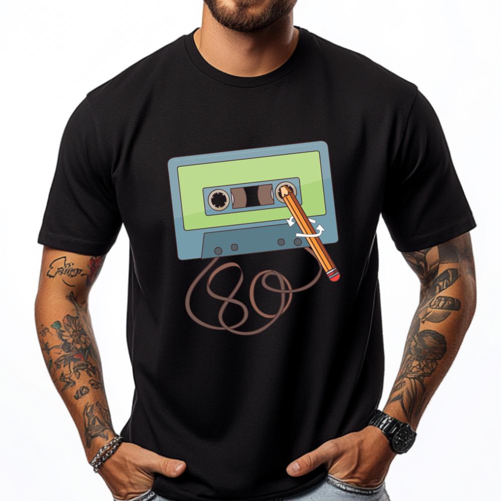 

Old School Pencil Cassette Tape Graphic T Shirts Men Oversized Summer Mens Gifts Christmas Luxury Designer Clothes - Men s Su... S разноцветный