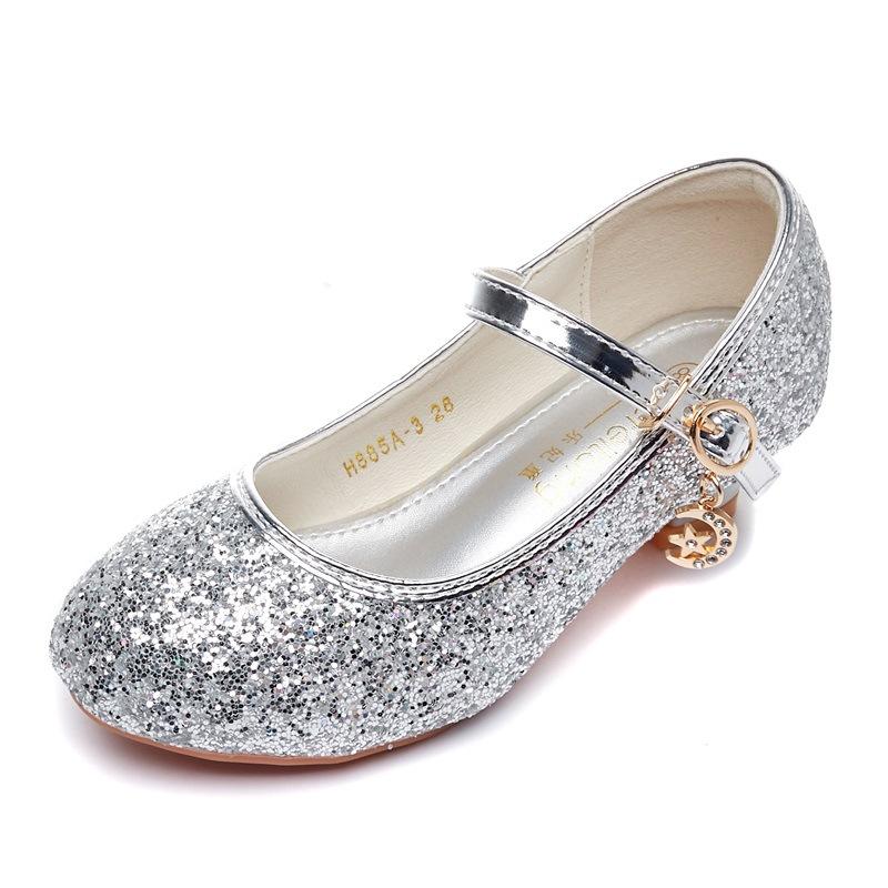 Children's High Heels Fashion Spring Autumn Girls' Single Shoes Little Girls gold silver Non-Slip Shoes Host Performance Shoes