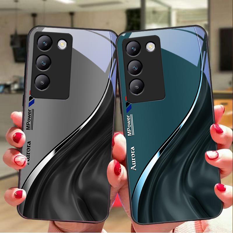 Water Flow Pattern For Y72 33S 11 03 36 96 Lite 35 16 Iqoo 12 V40 SE 5G 29 40 21 30 X80 Pro Vivo Tempered Glass Phone Case Black