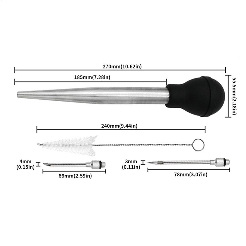 BBQ Meat Syringe Marinade Injector Turkey Chicken Syringe with Stainless Steel Needles Brush Sauce Injection Kitchen Tools
