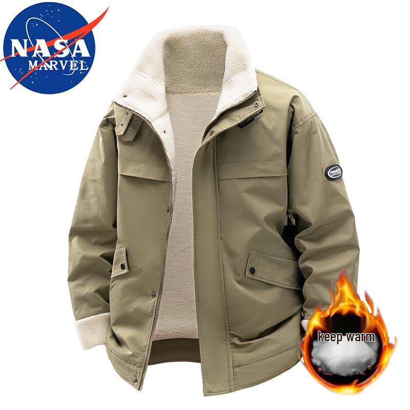 

Men s NASA MARVEL Trendy Stand-Collar Lamb Fleece Padded Jacket 4XL