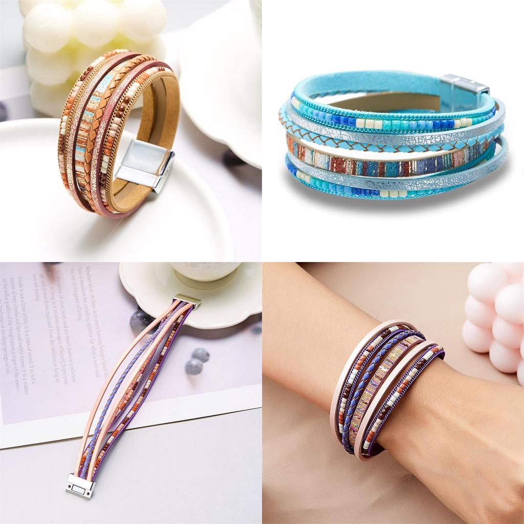 Bohemian Woven Leather Wristband With Alloy Accents For Casual Accessory