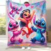 Cartoon S-Stitch Kawaii Flannel Blanket,Ultra Soft Warm Plush Throw for Home Bedroom Bed Sofa Cover Camping Picnic Gift Kids