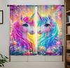 Set 2 perdele magice cu unicorn și flori din poliester, Perdele vibrante curcubeu pentru intimitate, Design cu buzunar pentru tijă, Dormitor, Sufragerie, Birou