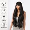 ALAN EATON Black Long Body Wavy Wig for Women Synthetic Natural Wave Wigs with Bangs Daily Party Fake Hair Heat Resistant Fiber