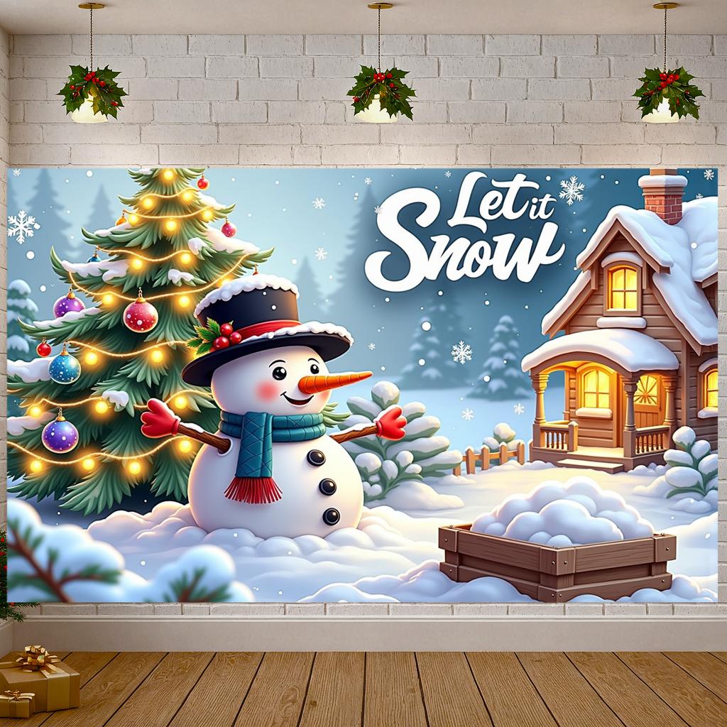 Xmas Display Snowman Figure Festive Background Snow Scene Backdrop Festive Ornaments Snowman Backdrop For Photo Backdrop Xmas