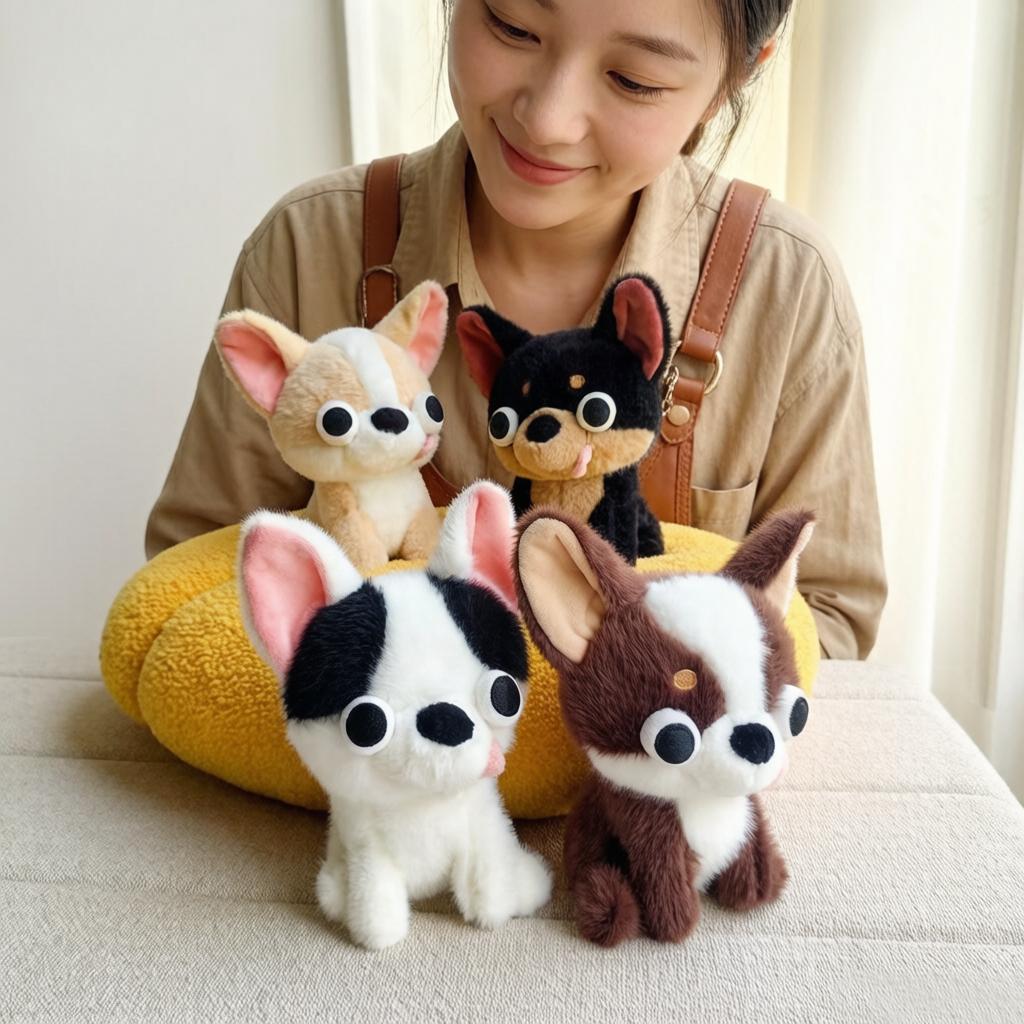 15cm Cute Chihuahua Plush Toy Squatting Small Dog Puppy Doll Brown Cream Black White Cartoon Animal Plushie Gift