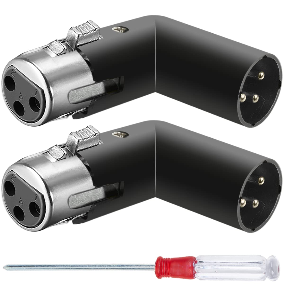 Xiatiaosann XLR Angle Adapter 3-Pin Dual Male Female 90-Degree Adjustable Metal Connector 4 Angles Right and Left Plug Socket 2 Pieces