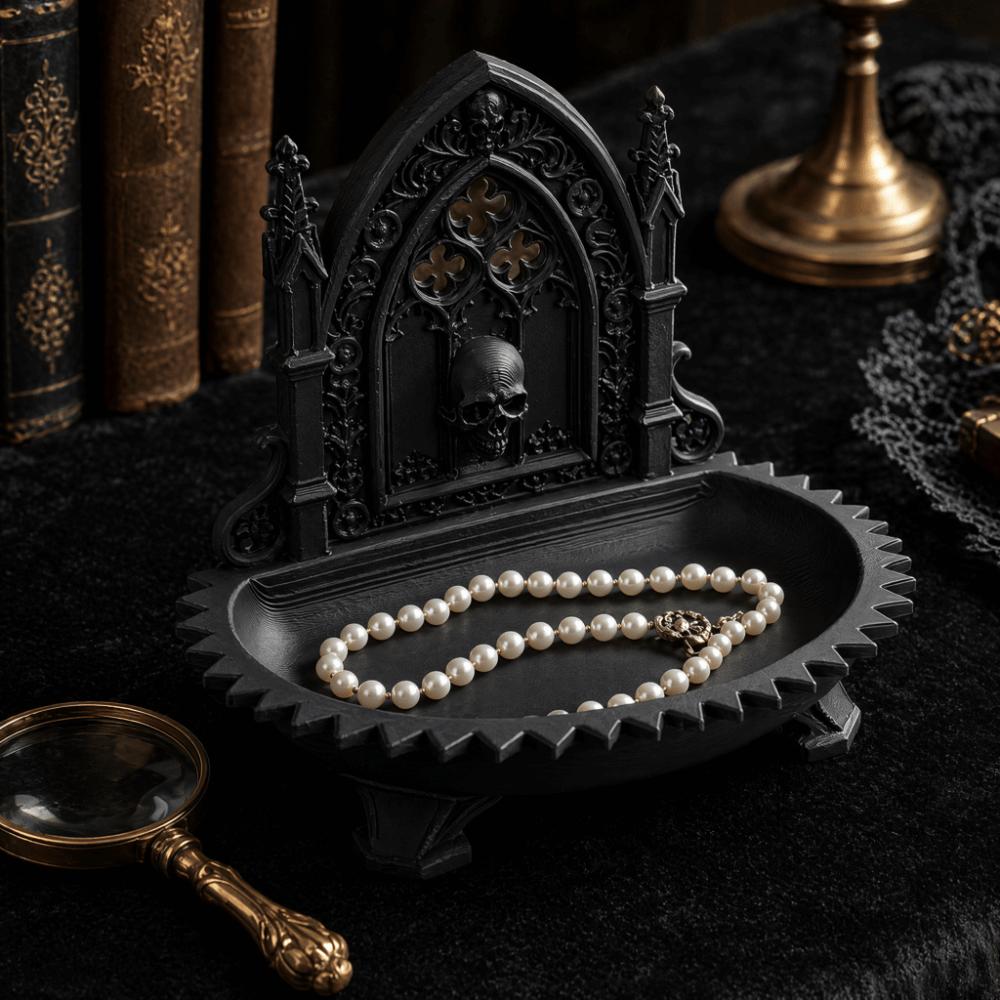 3D Carved Gothic Storage Organizer Tray Skull Design Jewelry Display Tray Halloween