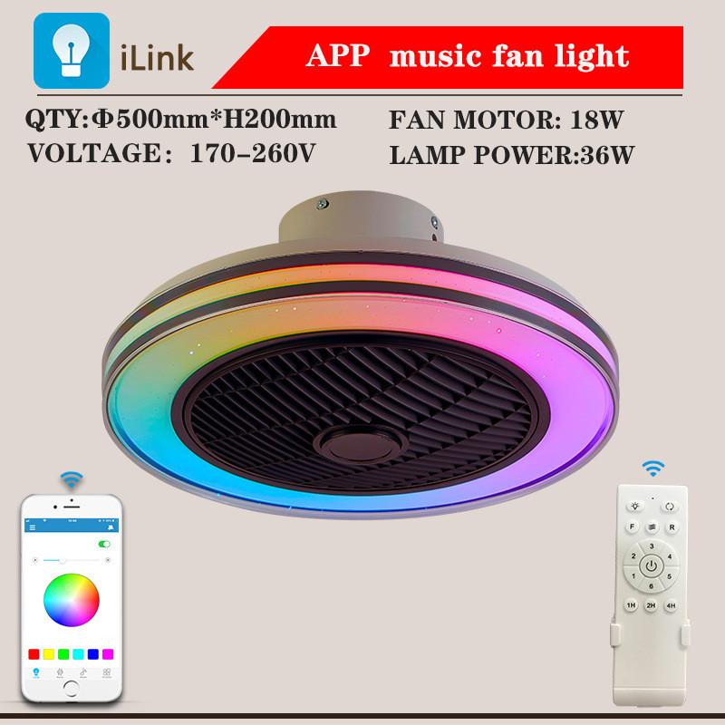 

36 Вт 220 В Бытовая RGB Цветная Спальня Вентилятор Светильник Светодиодный Потолочный Светильник Ресторана Интеллектуальный Bluetooth Черный Невидимый Вентилятор Лампа DC Motor
