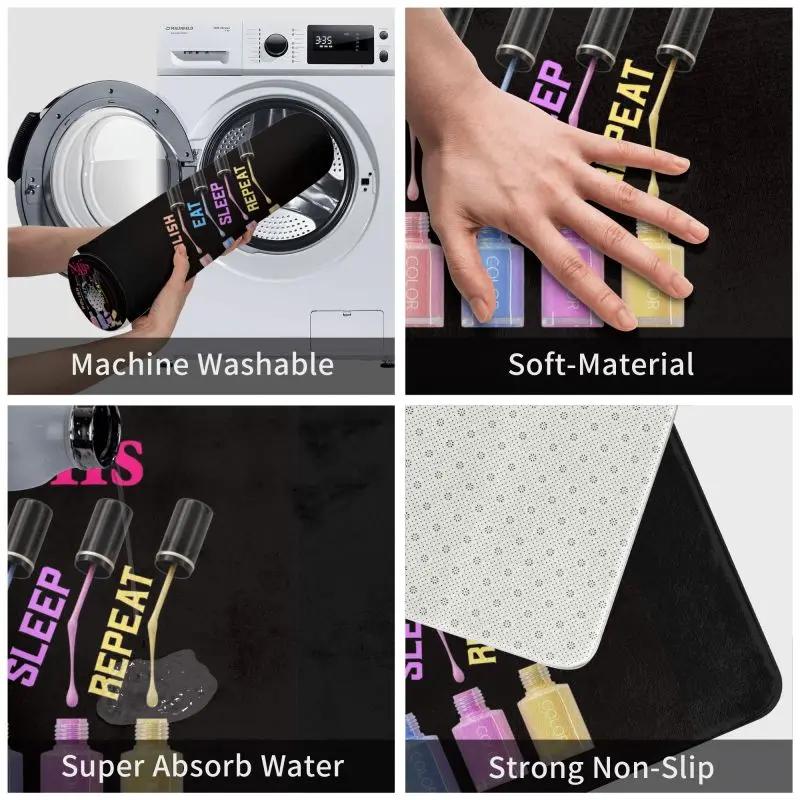 Nails Polish Eat Sleep Repeat Front Door Floor Entrance Mat Outdoor Tech Funny Quotes Bathroom Kitchen Doormat Garage Carpet Rug