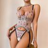 Women's Sexy Shapewear Set Floral Embroidery Mesh Spliced Lingerie Set Fashion Push-Up Waist Cincher Lingerie Set
