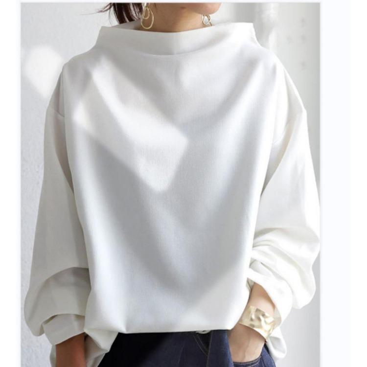 Casual Blouse Black Female High Neck Korean Long Sleeves Simple Tops Women Autumn Fashion Shirts