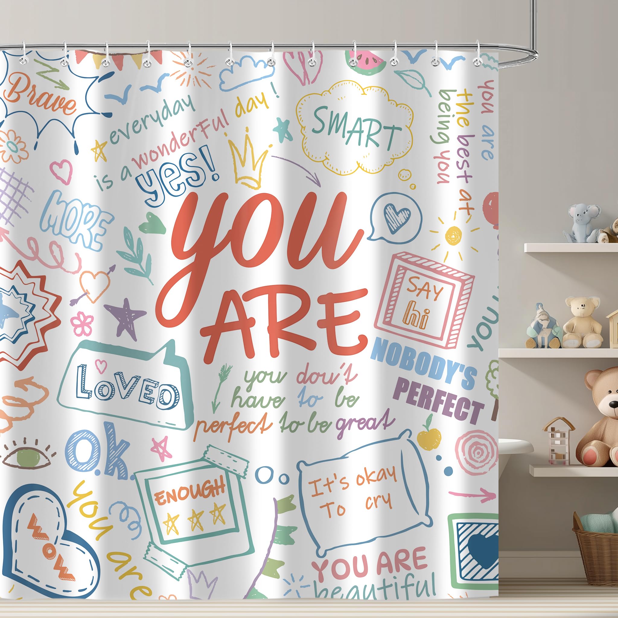 

Funny Unicorn Riding Dinosaur Shower Curtain, Cute Cartoon Space Rainbow Galaxy Bathroom Decor, Waterproof Fabric For Kids W60H190(CM)-1 Pcs