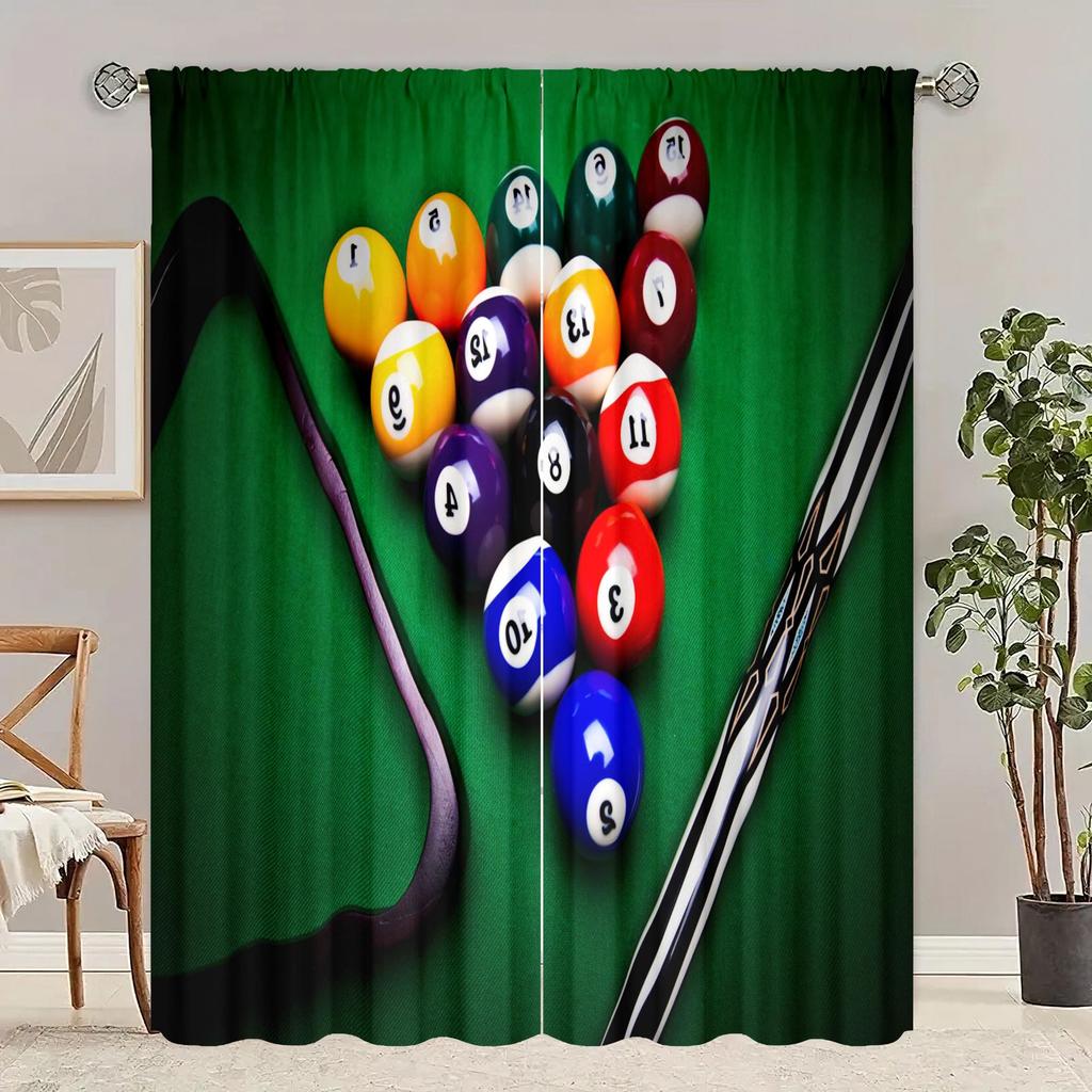 2 Stück - Billarddruck-Vorhang - Polyestermaterial - geeignet für Schlafzimmer, Wohnzimmer und Arbeitszimmer als Sichtschutzvorhänge