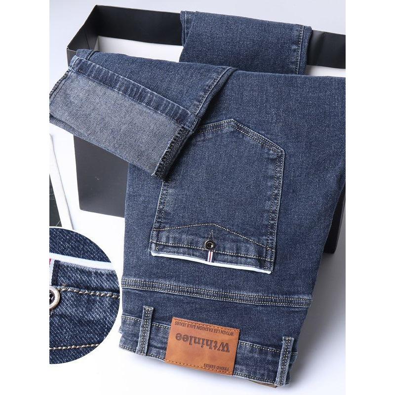 Summer lightweight denim trousers for men Straight-leg relaxed fit stretch business casual trousers