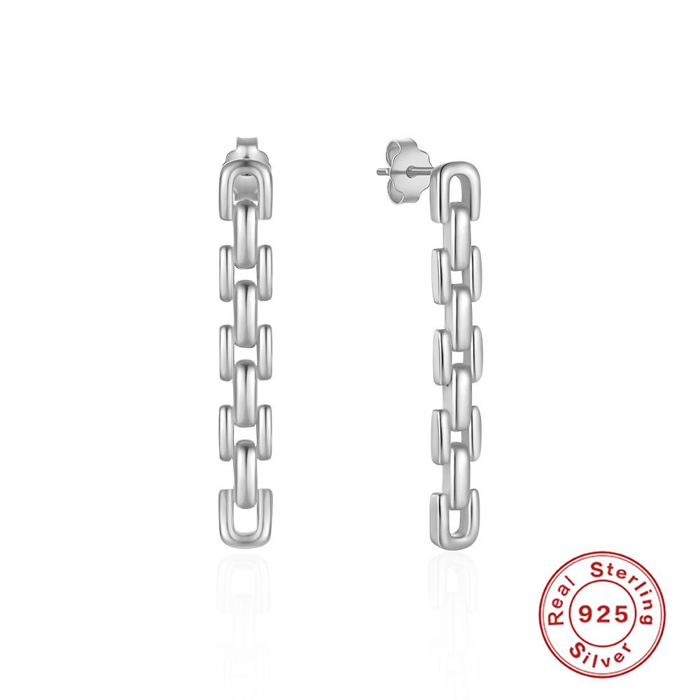 Stilvolle und schlichte S925 Sterlingsilber Geometrische eiförmige Wassertropfen Pferdeaugenkette, Mit Diamanten besetzte Ohrstecker, Ohrringe.