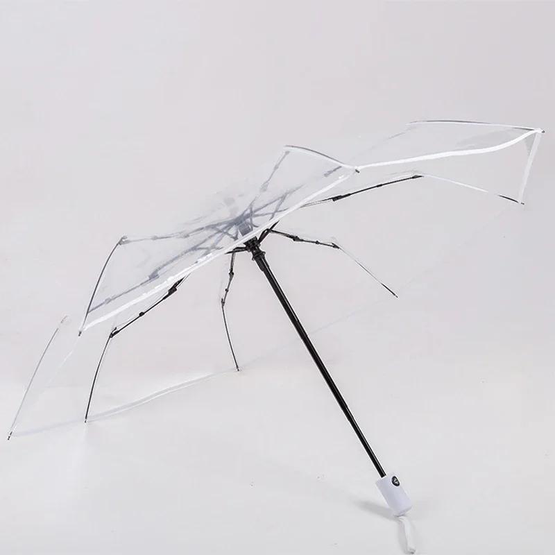 1Pc Automatic Transparent Folding Umbrella Easy Carry Windproof Rain Umbrella Women Fashion Durable Outdoor Anti Wind Rainproof