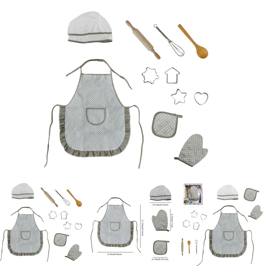 Childrens Morandi Delightful Color Cooking Apron With 11 Piece Kitchen Toy Set