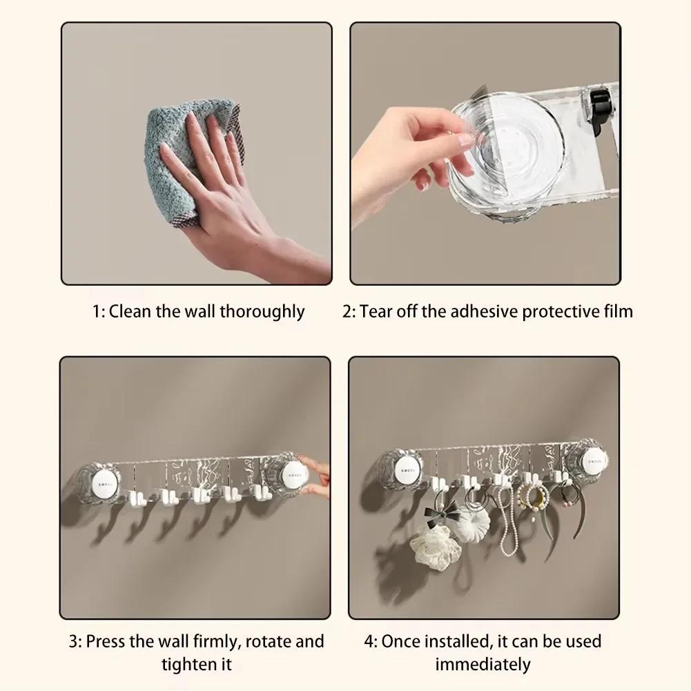 No Drilling Wall Mounted Rack Hook Strong Load-bearing Reusable Suction Cup Hooks Storage Supplies Space Saving for Home/Office