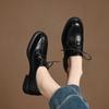 New Women's Low-heeled Single Shoes Lace-up Flat-heeled Round Head Black Small Leather Shoes Comfortable Thick-soled Non-slip Four-season Women's Sing