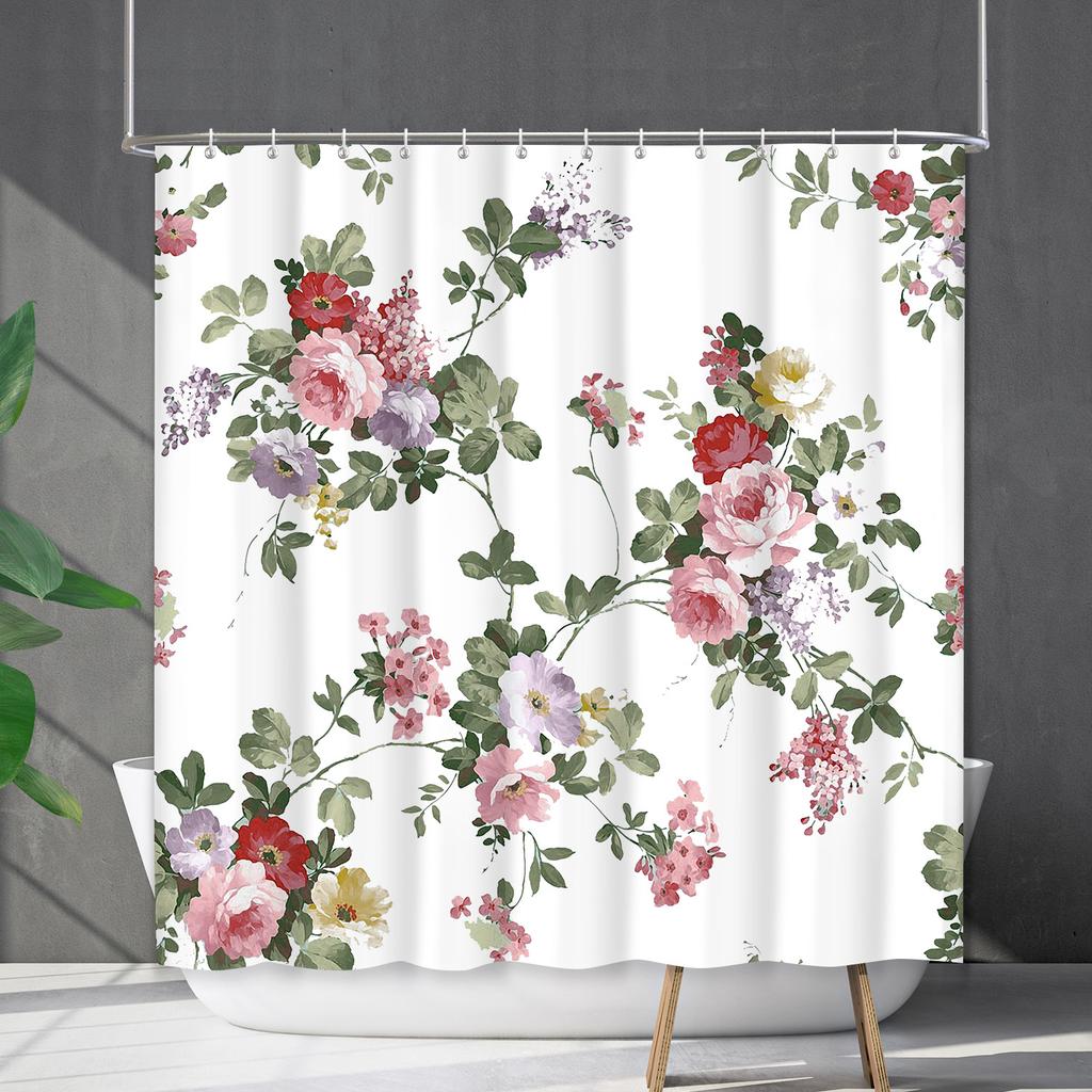 Shower Curtain Waterproof And Mildew-Proof 3D Digital Printing Plant Flower Plant Shower Curtain Bathroom Partition