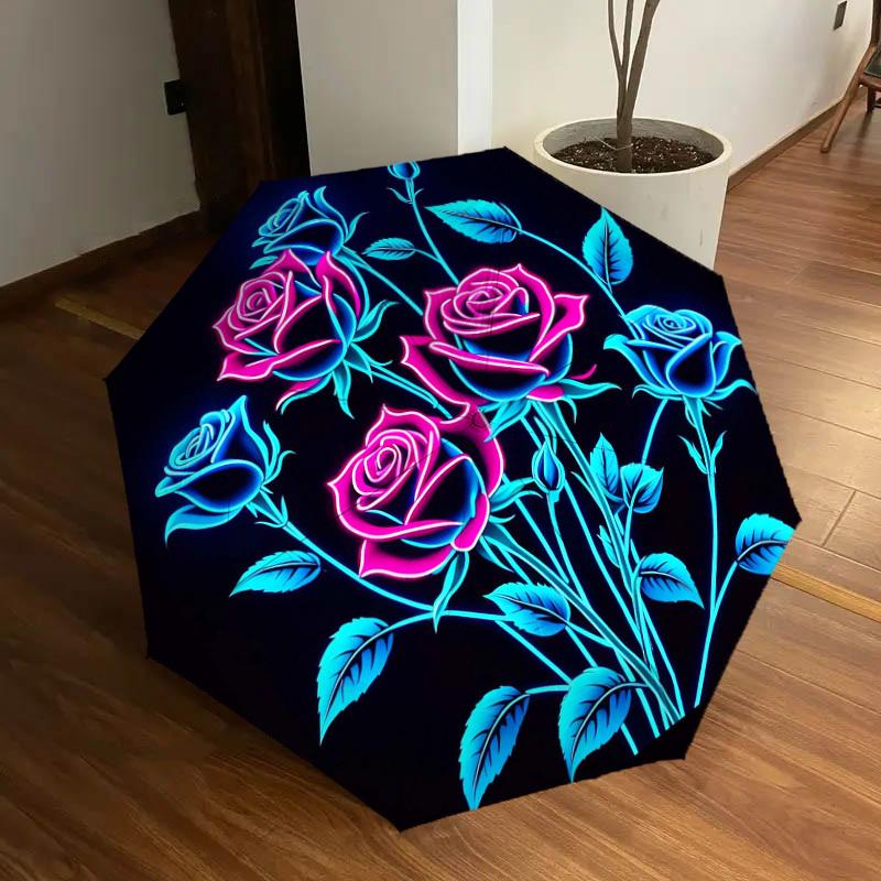 1pc Neon Roses Glow Artwork Umbrella with Plastic Handle,Suitable for All Seasons Home Travel Outdoor UmbrellaDD789