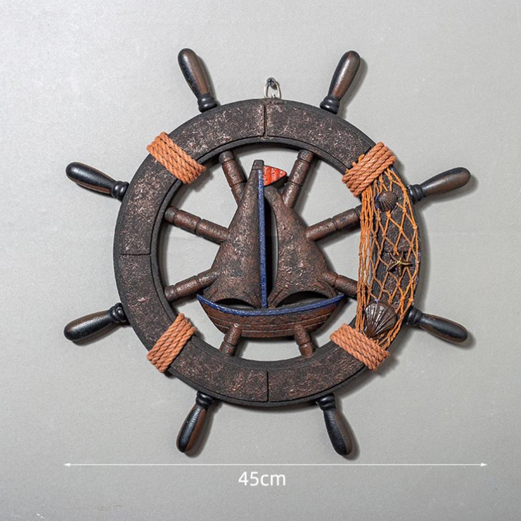 Wall Art Decor Handcraft Boat Rudder Wooden Ship Steering Wheel Wall Sculpture for Bedroom Housewarming Restaurant Farmhouse Bar