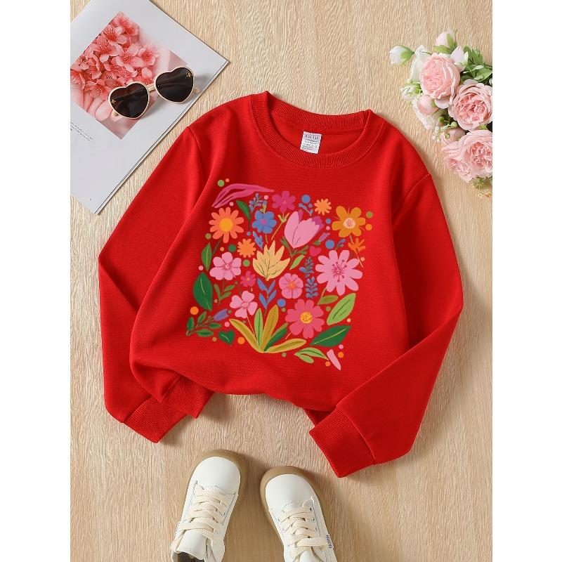 Kids Sweatshirt ,Vibrant Floral Patterned Sweatshirt , Featuring a Crew Neck Design Suitable for Autumn And Winter 110
